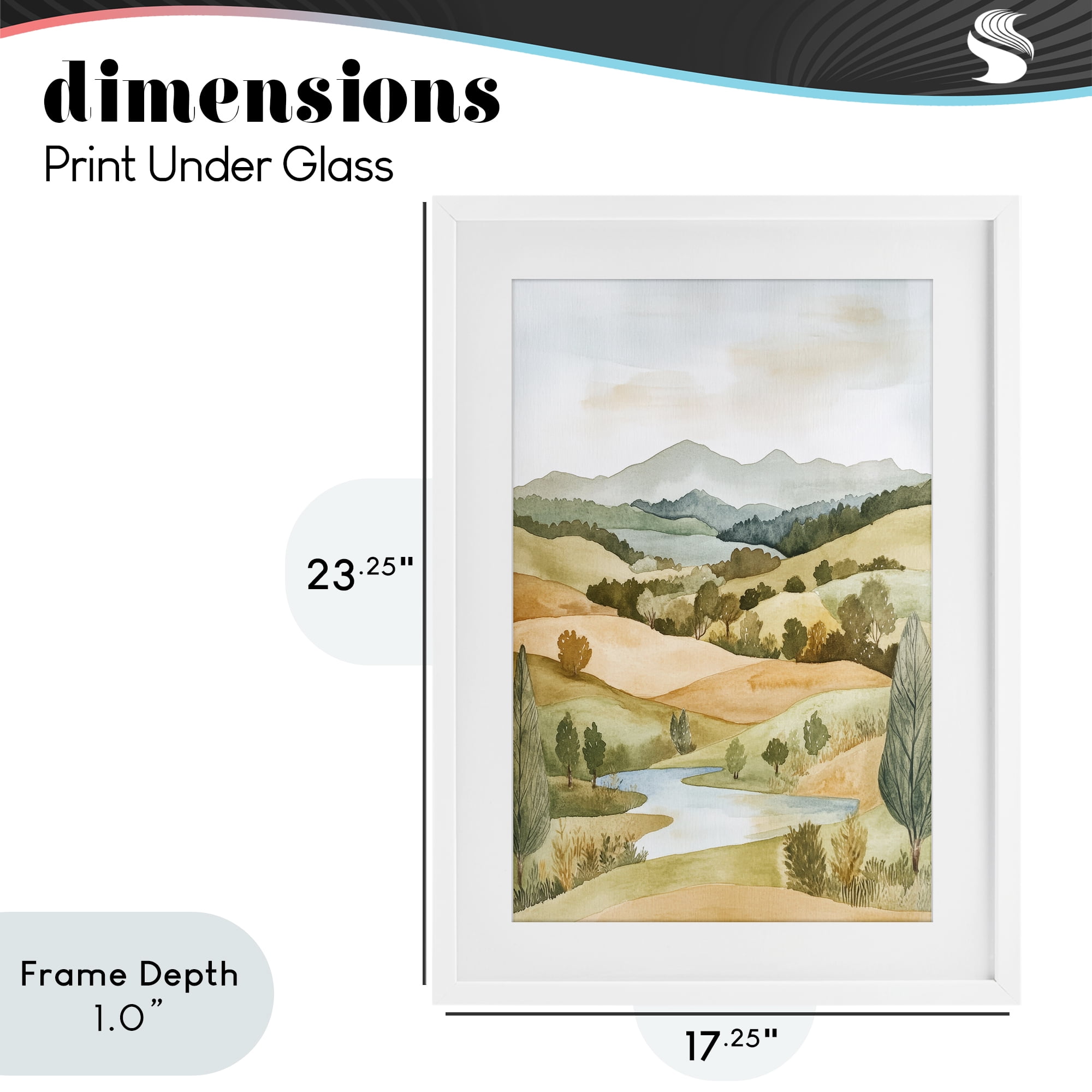 Stupell Industries Watercolor Hills & Tranquil Valley White Framed Print Under Glass, design by Petal Prints Design