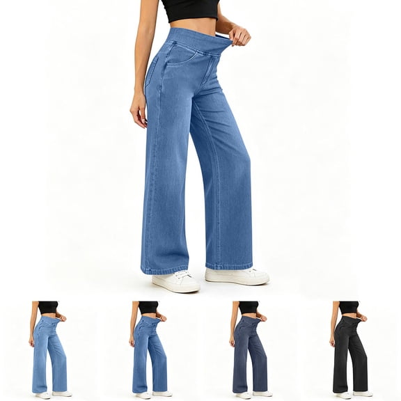 Yotami Straight Leg Jeans for Women High Waisted Stretch Denim Pants with Pocket, Fashion Casual Elastic Waist Slim Fit Jean