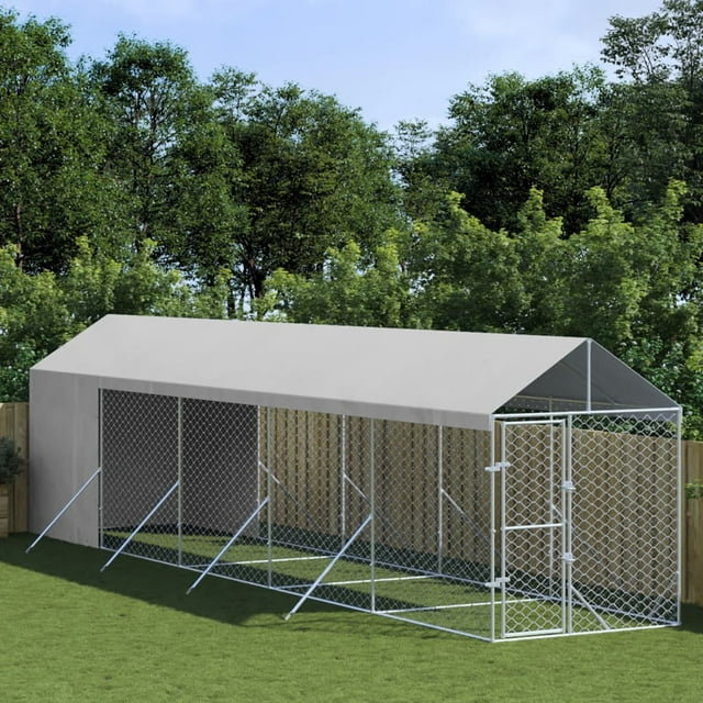 vidaXL Chenil pour Chien d'Extérieur avec Toit Argenté 2x10x2,5 m Acier Galvanisé