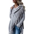 thumbnail image 1 of Suéter tipo poncho con flecos para mujer, cárdigan largo de punto, abrigo tipo suéter (L), 1 of 5
