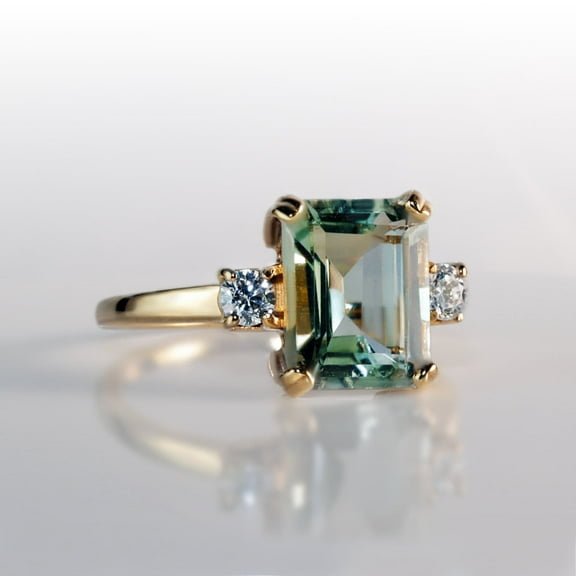 Green Amethyst Ring - Statement Ring - Gold Ring - Engagement Ring - Rectangle Ring - Cocktail Ring - Gemstone Ring - Prong Ring