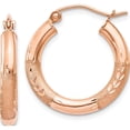 thumbnail image 1 of 14K Rose Gold 3mm Satin And Diamond-Cut Hoop Earrings (14 X 3) Made In Peru t1016, 1 of 5