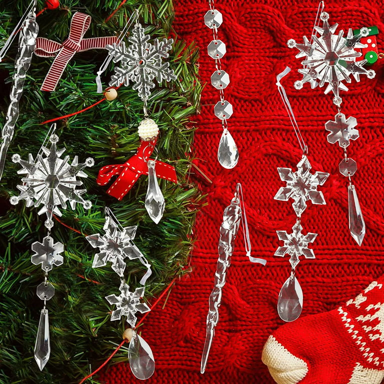 18Pcs Christmas Tree Decoration Crystal Ornaments - Hanging Acrylic  Christmas Sn