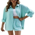 thumbnail image 2 of Trendy Button Down Shirt and Shorts Set for Women, 2 of 5