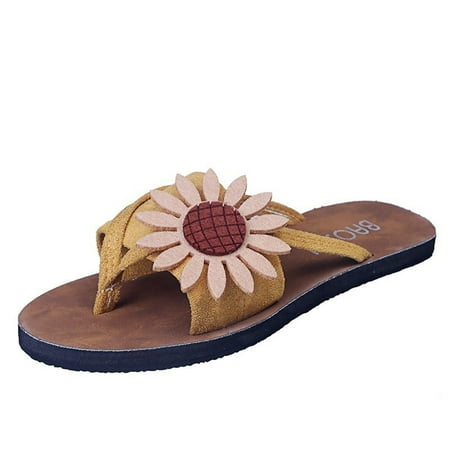 

Womens Slip On Flip Flops Casual Sunflower Summer Suede Flat Sandals Bowknot Beach Shoes