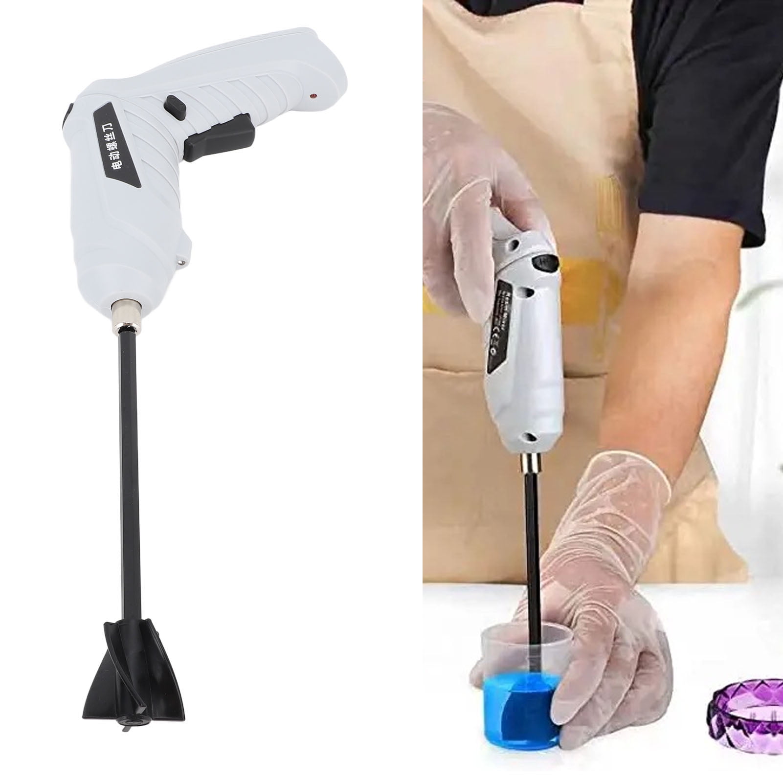 YAHHU Epoxy Resin Mixer USB Charging 1800mAh Full Mixing Reusable Handheld Epoxy Mixer for Resin Silicone Mixing Gray White (5.1 inches / 12.95 cm)