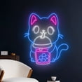 thumbnail image 2 of Handmadetneonsign Cat Drinking Boba Tea Wall Art, Boba Tea Open Wall Decor, Milk Tea Wall Decor, 2 of 5