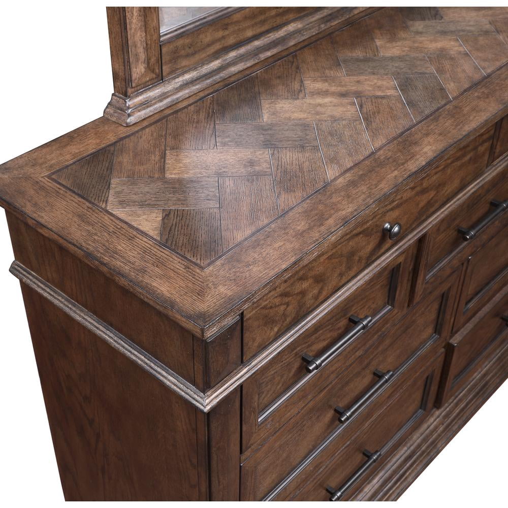 New Classic Furniture Mar Vista Solid Wood Dresser with Mirror in Brushed Walnut