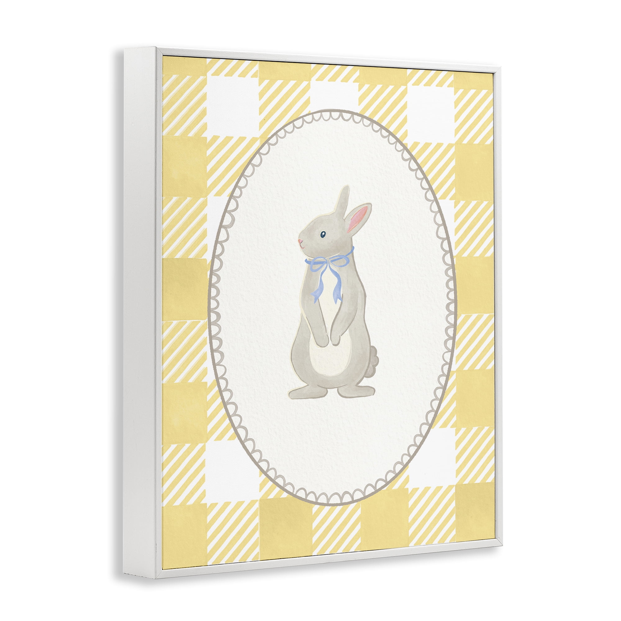 Stupell Industries Little Bunny on Yellow Gingham White Framed Giclee Art, design by The Paper Curator