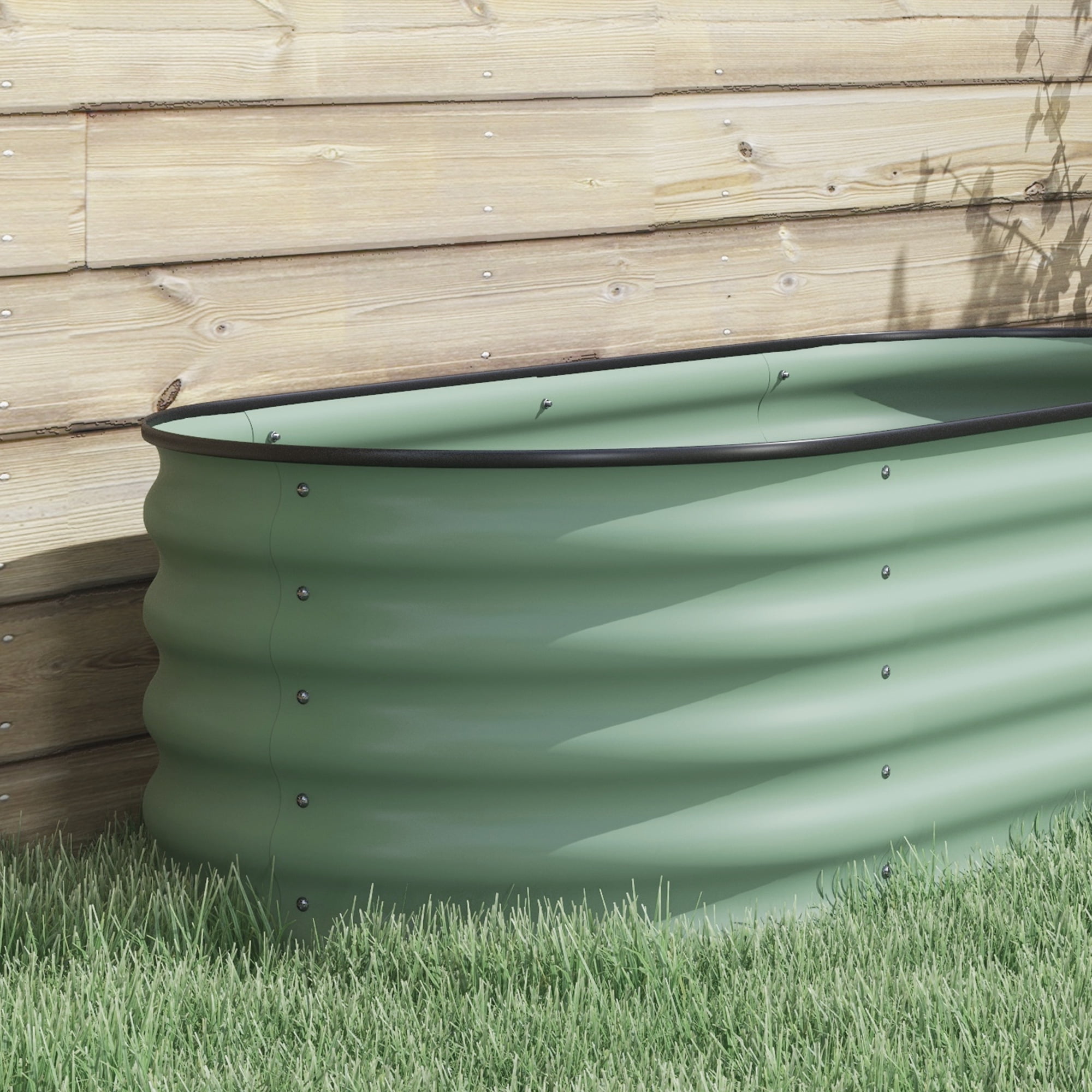 Galvanized Raised Garden Bed Kit, Outdoor Metal Elevated Planter Box with Safety Edging, Easy DIY Stock Tank for Growing Flowers, Herbs & Vegetables, Green
