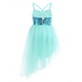 thumbnail image 3 of Raenseen Girls Kids Sleeveless Shiny Sequins Dance Leotard Dresses with Hair Tie Lyrical Latin Mint Green L, 3 of 7