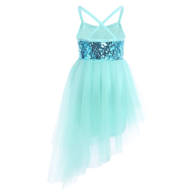 Jizyo Robe de Danse Lyrique à Sequins pour Filles Robe Tutu de Ballet Dos Croisé Justaucorps de Gym une Pièce Tenues de Danse Vert Menthe TG
