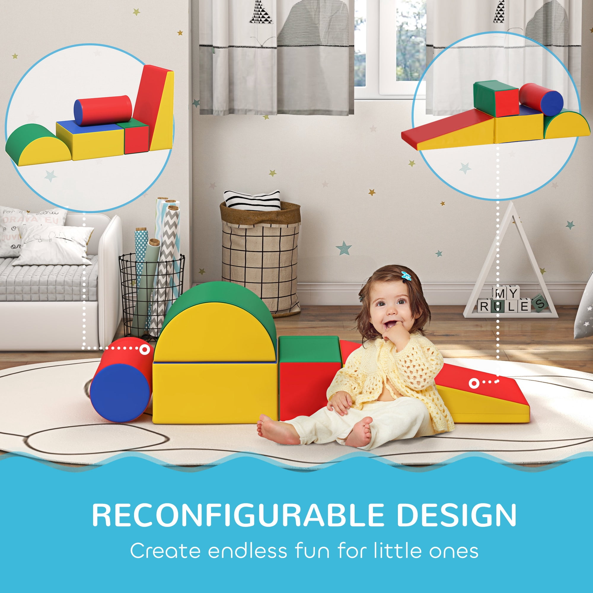 Soft Play Mat Soozier 5 Piece Climb and Crawl Activity Play Set, Baby Soft Play Set, Foam Climbing Blocks for Toddlers, Kids Preschooler Indoor Play Equipment Assorted,Toddler Play Mat