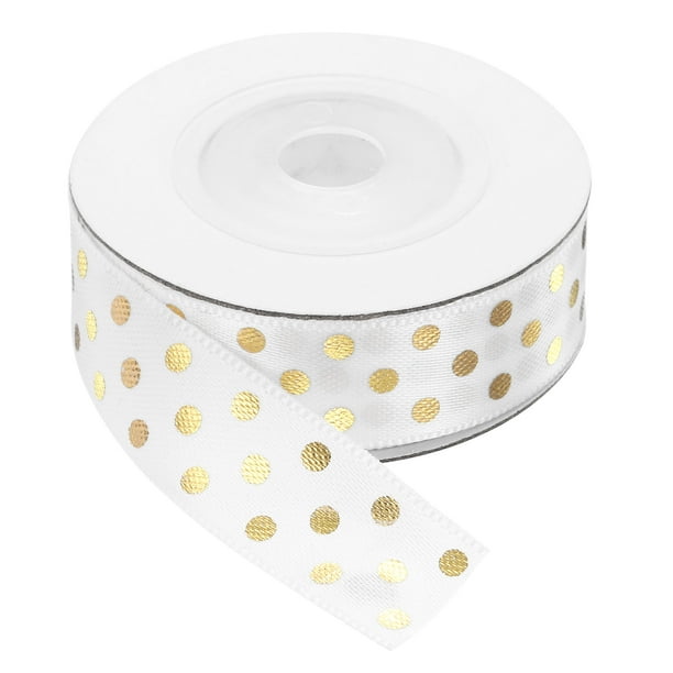 Cintas de Grosgrain 10 Yardas 5/8 Pulgadas Cinta Blanca con Puntos Dorados para Manualidades, Envoltura de Regalos, Bodas
