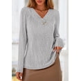 thumbnail image 4 of Camisa PRETTYGARDEN Mujer Manga Larga Cuello en V Acanalada Gris, 4 of 8