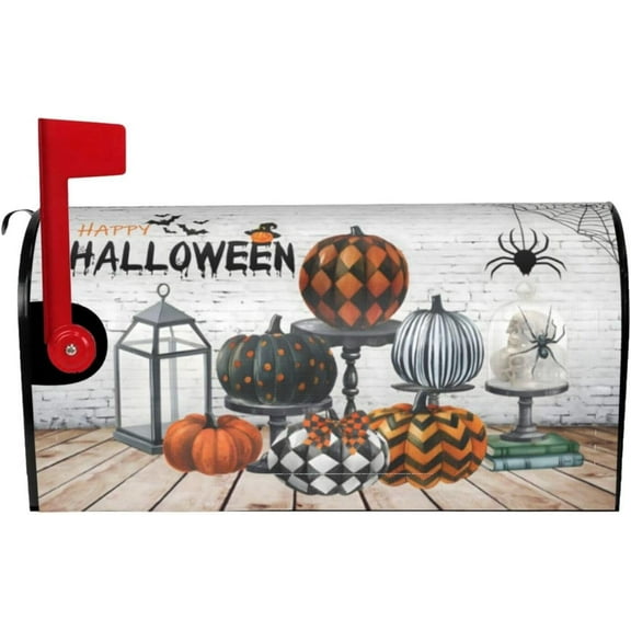 Halloween Mailbox Cover Pumpkin, Gothic Bat Skull Spider Waterproof 18"" X 21"" Magnet Mailboxes Cover, Fall Standard Size Mailbox Wraps Post Letter Box Cover Outdoor Decorations