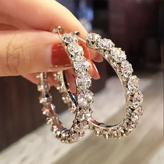 14k White Gold Plated 4TCW Round Cut Lab Created Diamond Hoop Earrings for Woman's