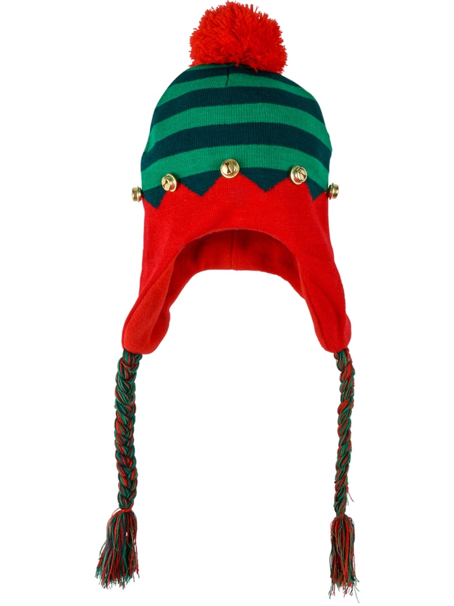 RI Novelty Adult's Christmas Santa's Toy Shop Elf Hat Toque With Braids