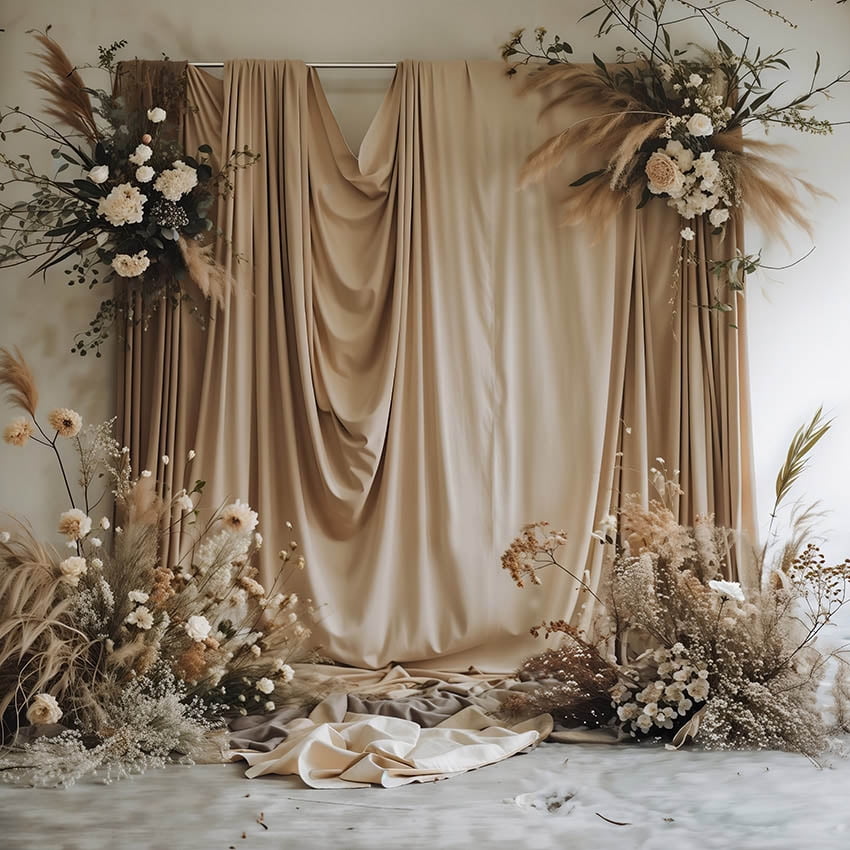 Mocsicka Boho Floral Wedding Party Backdrop Photography Elegant Drapery Bow Background Maternity Baby Show Portrait Photo Studio - 44