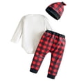 thumbnail image 4 of mgoYE My 1st Christmas Oufit Christmas Baby Boy Outfit Infant Romper Plaid Pants Hat 3Pcs 6-9 Months, 4 of 9