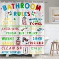 thumbnail image 4 of Bathroom Rules Girls Boys Teen Shower Curtain, Funny Motivational Words Colorful Inspirational Wooden Nursery Bathroom Kids Cloth Fabric Polyester Decor Set with Hooks, 72X72in, 4 of 5