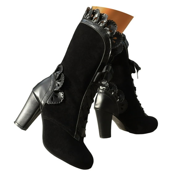 Mostsola Sexy Lace Mid Calf Boots for Women Sweet Suede Lace up Heeled Booties 70s Dress Boots