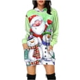 thumbnail image 3 of Vestido con capucha de manga larga con estampado 3D de dibujos animados de muñeco de nieve y Papá Noel informal, 3 of 5