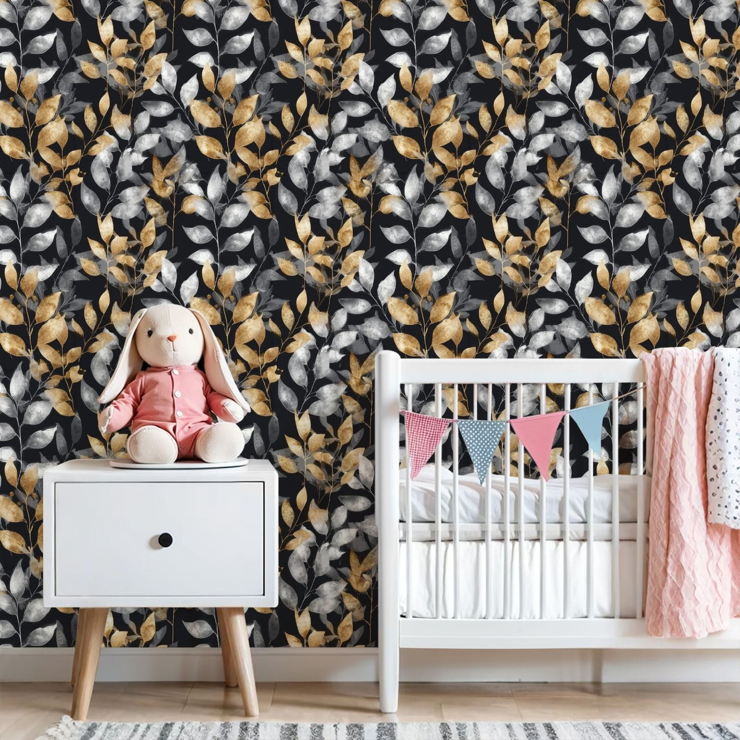 Modern Peel and Stick Wallpaper 23.6in x 9.8ft Elegant Gold Silver Leaf Dark Contact Paper Vinyl Waterproof Self Adhesive Wall Paper for Bedroom Shelf Cabinet Renter Friendly