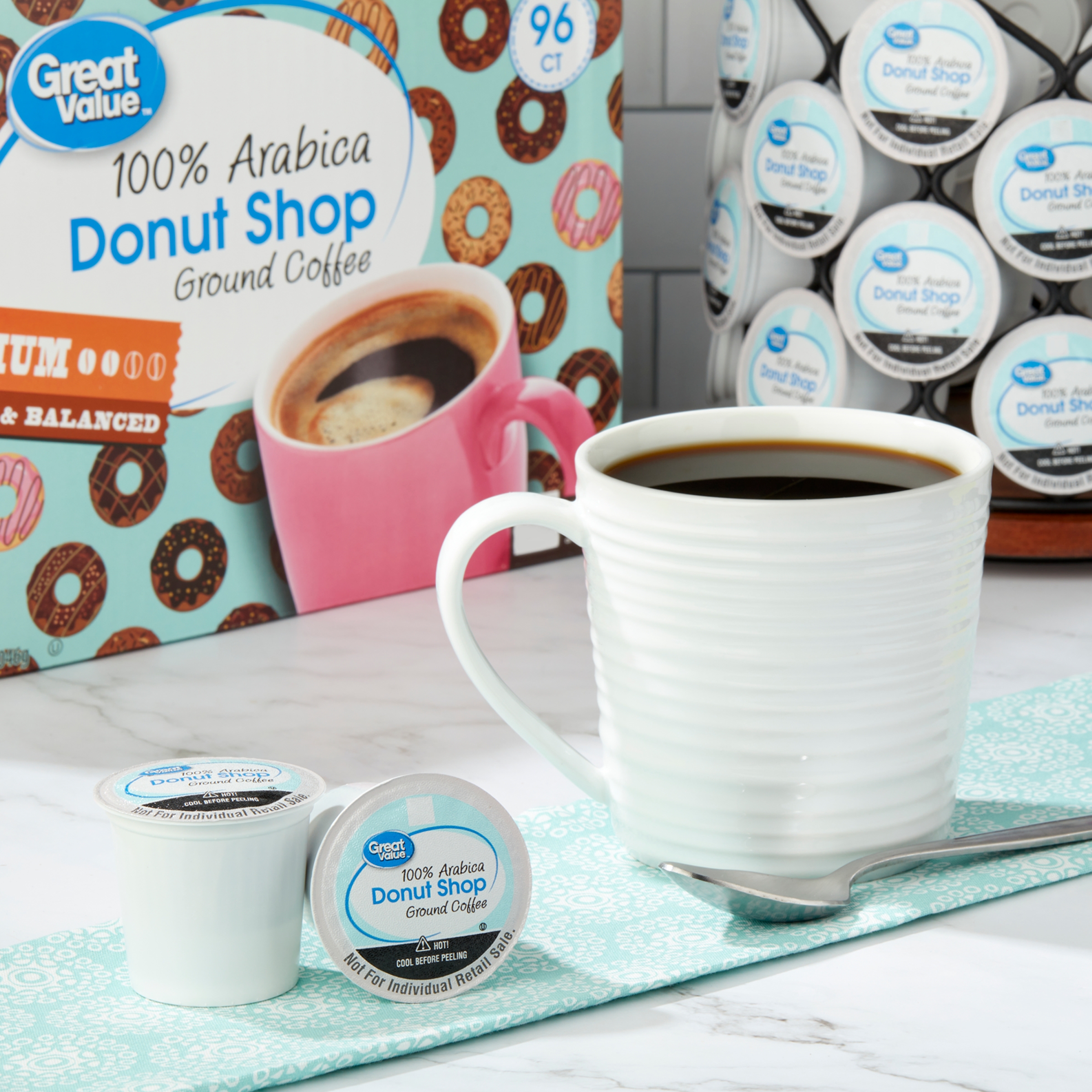 Great Value Donut Shop 100% Arabica Medium Roast Ground Coffee Pods, 96 Ct - image 2 of 9