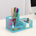 thumbnail image 2 of Meitianfacai Multifunction Metal Mesh Pencil Pen Holder Desktop Organizer Pencil Holder Box for Office (Blue), 2 of 7