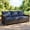 Dark Blue, variant on Outsunny 3 Seater Outdoor Couch Sofa, PE Wicker Patio Sofa with Wide Deep Seat, 4" Cushions, Wood-Effect Armrests and Legs, Dark Blue