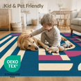 thumbnail image 4 of ODIKA 2'x3' Navy Blue Pink Cream Geometric Abstract Washable Accent Rug Modern Architectural Blocks Stripes Curved Mid Century Style for Bedroom, Nursery, RV, Pet Friendly, Bedside Mat, 4 of 7