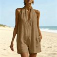 thumbnail image 2 of LEKODE Womens Summer Romper Linen Cotton Jumpsuits Halter Jumpsuits for Women Loose Overalls Sleeveless Jumpsuits Travel Jumpsuits for Women Stretch Jumpsuit Womens Summer Outfits Khaki L, 2 of 5