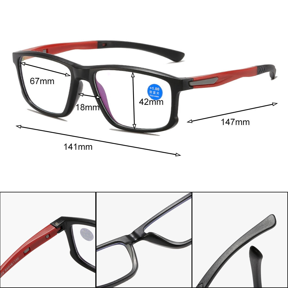 3 Pairs of Men's Blue Light Blocking Sports Reading Glasses 2.50 Ultra-light Two-tone Presbyopic Glasses Square Readers +2.50
