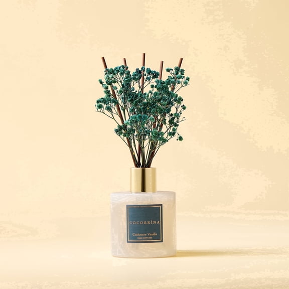 COCORRÍNA Cashmere Vanilla Reed Diffuser Set, 6.7 fl oz Glass Bottle with Dried Flower, Long Lasting Fragrance for Home Bedroom Bathroom Office Decor, Gift