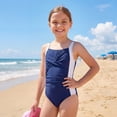 thumbnail image 3 of Girls One-Piece Crisscross Back Swimwear Sleeveless Swimsuit Ruched Color Block Bathing Suit for Girls Ages 9-10 Years, 3 of 9
