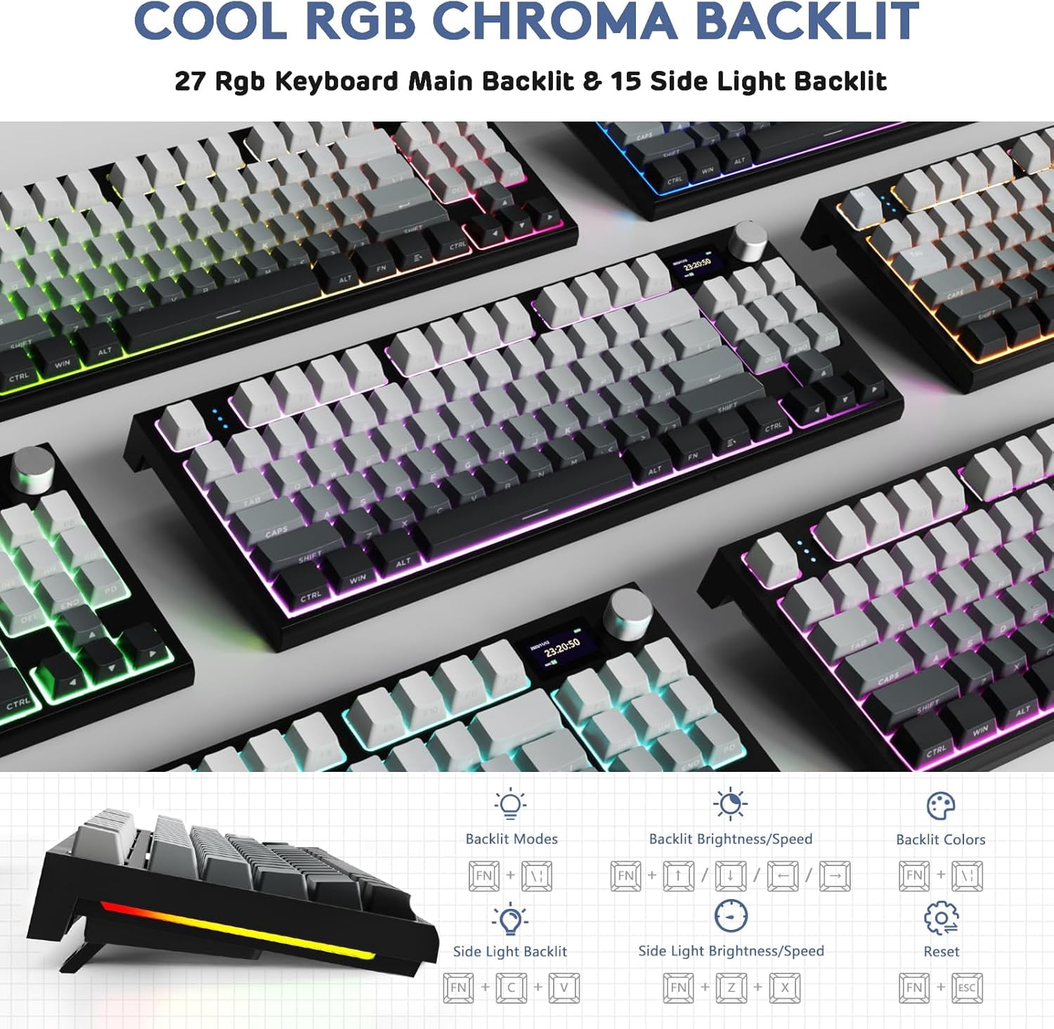 ATTACK SHARK K86 RGB 75% Wireless Gasket Mechanical Keyboard,82 Keys Hot Swappable,4000mAH Battery/CNC Knob & 1.2''HD OLED Digital Display,Custom Linear Switches& Detachable Coiled Cable