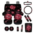 thumbnail image 2 of XYZCANDO Rose Print Center Mirror Cover Coasters Car Seat Cover Steering Wheel Cover Seat Belt Cover Keychain Lipstick Cover Car Trash Can Easy Installation Lightweight Universal for Cars, 2 of 5