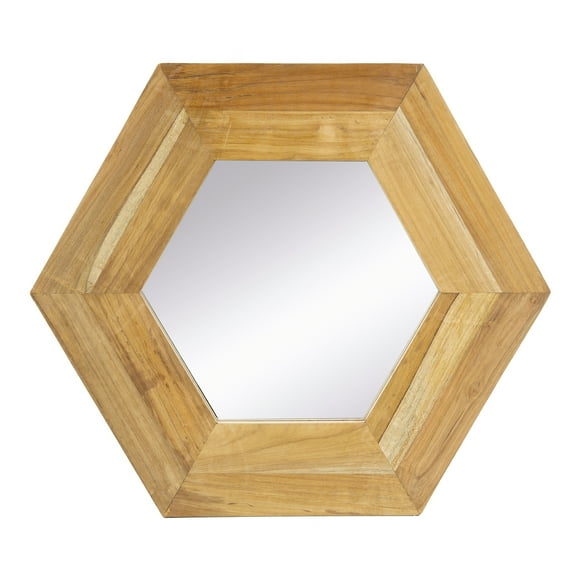 A&B Home Cameron Teak Wood Hexagon Wall Mirror - 18.5" x 18.5" x 0.7" - Natural