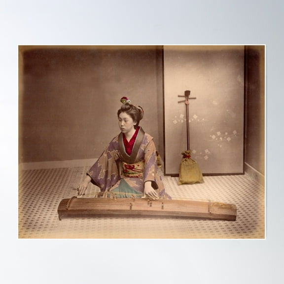 Japanese Girl Playing A Koto Poster Wall Art, Modern Wall Decor For Living Room Bedroom, 8x12 UNFRAMED