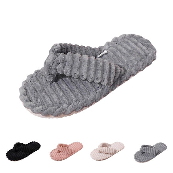 SAWOBUUN Womens Fuzzy Flip Flop House Slippers Plush Fluffy Thong Slippers Indoor Bedroom Cozy Warm