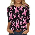 thumbnail image 2 of Nfurl Breast Cancer Shirts for Women Pink Ribbon Print Loose Casual 3/4 Sleeve T Shirts Inspirational T-shirts Breast Cancer Awareness Clothes Black,S, 2 of 6