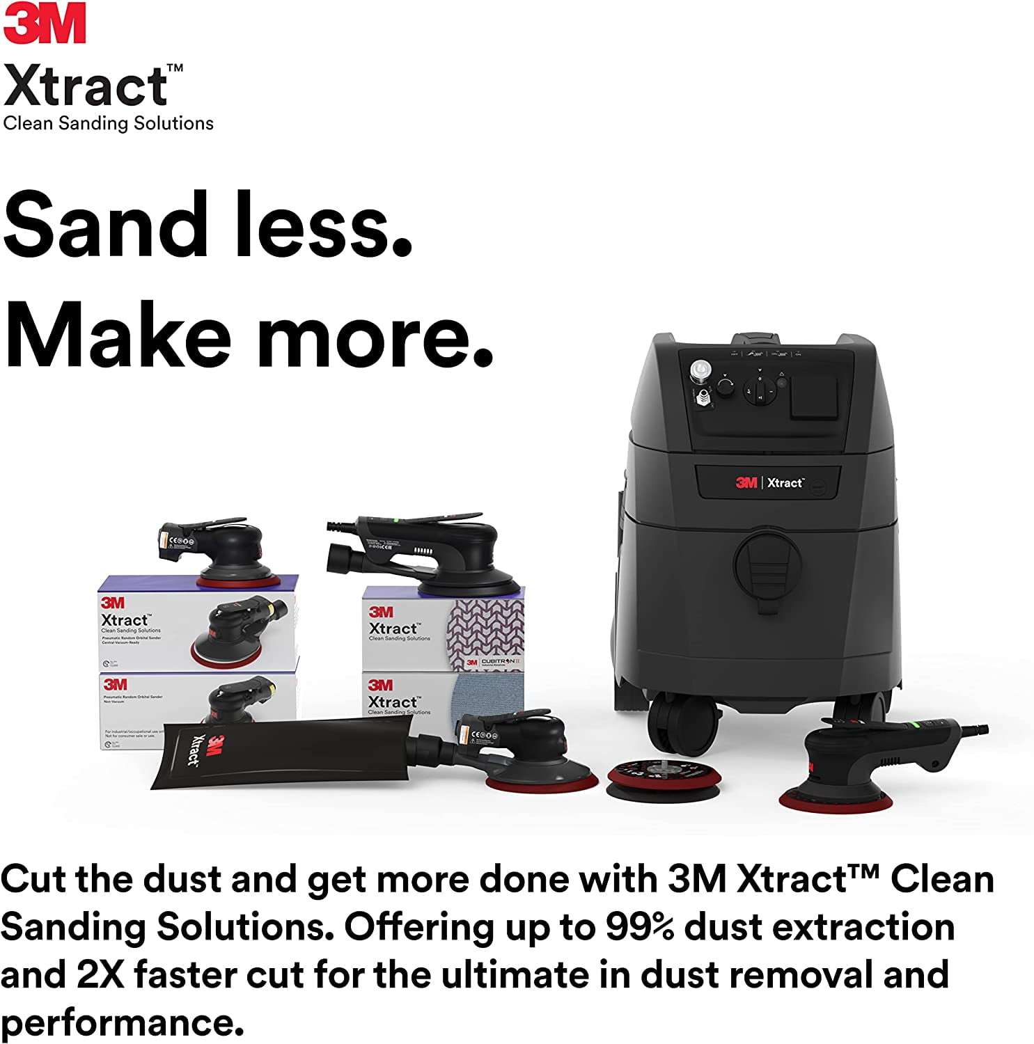 3M Xtract Pneumatic Random Orbital Sander, 88957, 6 in, Self-Generated Vacuum, 3/32 in Orbit, 1 ea/Case