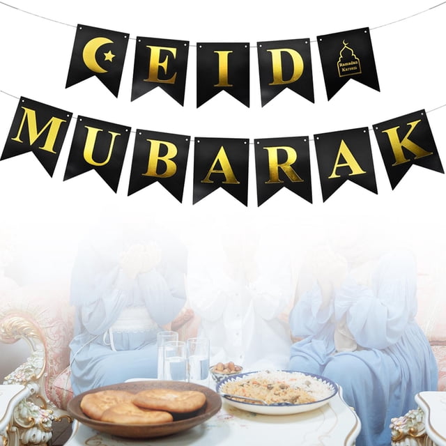 Decoración colgante de celebración de Eid Mubarak, suministros para fiestas, patrón de estrella lunar, papel reutilizable Eid Mubarak, decoración de Bandera Fernando Favores de Eid Mubarak