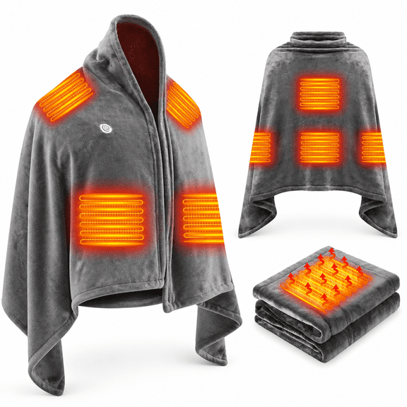 MONTERA Portable Auto Heated Blanket Battery Operated,20000mAh Cordless Heated Blanket,8 Heating Zones,3 Heating Levels&Timing Function Outdoor USB Electric Blanket Shawl