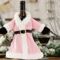 thumbnail image 5 of Gumesh Christmas Wine Bottle Cover Set - Pink Gingham Skirt Dress with Faux Fur Trim & Bow for Table Decor, Holiday Gift Wrap, Wine Bottle Holder, 5 of 5