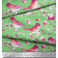 thumbnail image 3 of Soimoi Green Poly Georgette Fabric Branch,Pink Floral & American Robin Bird Decor Fabric Printed BTY 52 Inch Wide, 3 of 3