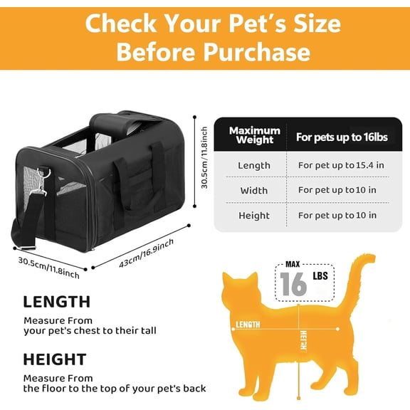 Airline-Approved Cat Carrier, 17" x 12" x 12", Soft-Sided Pet Carrier for Cats up to 17 lbs,  & Collapsible Travel Carrier, Black