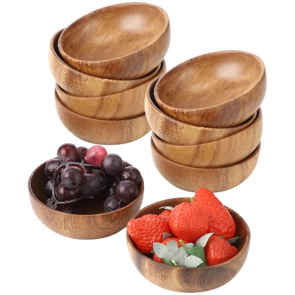 10PCS Acacia Wooden Bowls, 3.9" Small Wood Bowls Set, Japanese Style Serving Bowls for Salad, Dessert, Snacks