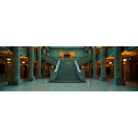 Round Column Marble - This is the interior of the State Capitol of Utah Marble Columns are at the sides of a very wide grand staircase leading to the second floor Canvas Art - Panoramic Images (36 x 12)